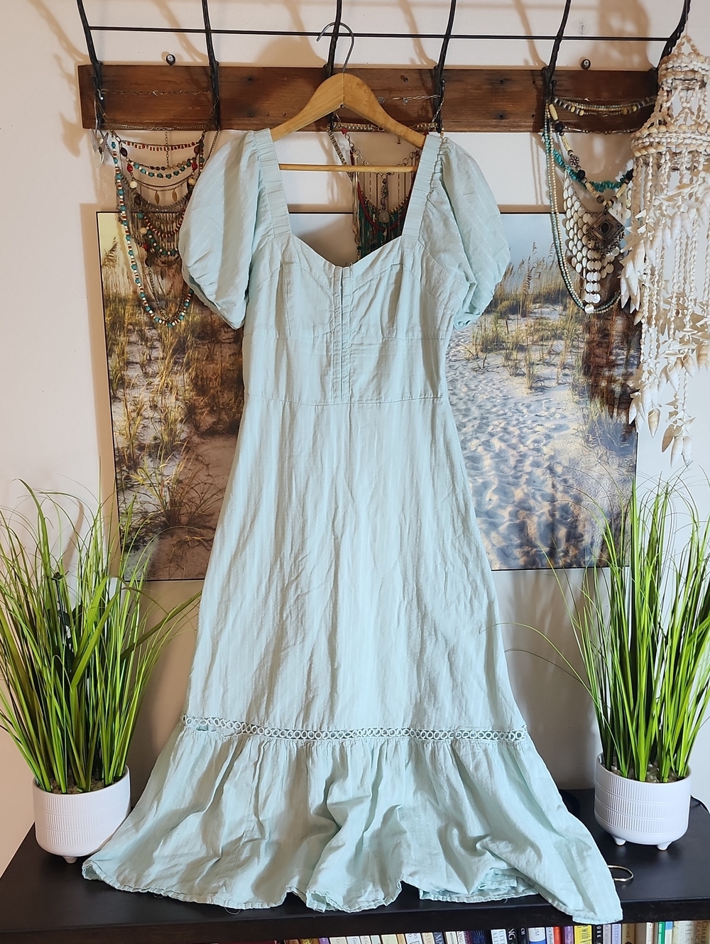Women's Light Blue Puff-Sleeve Maxi Dress - Elegant Summer Style